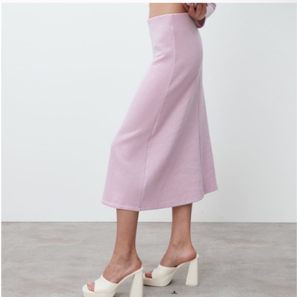 ZARA Soft Knit A-Line Pull-On Midi Skirt Women’s Small Lavender Winter Cozy - Picture 3 of 9